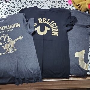 True Religion Black and Gray Tees with Gold Graphics